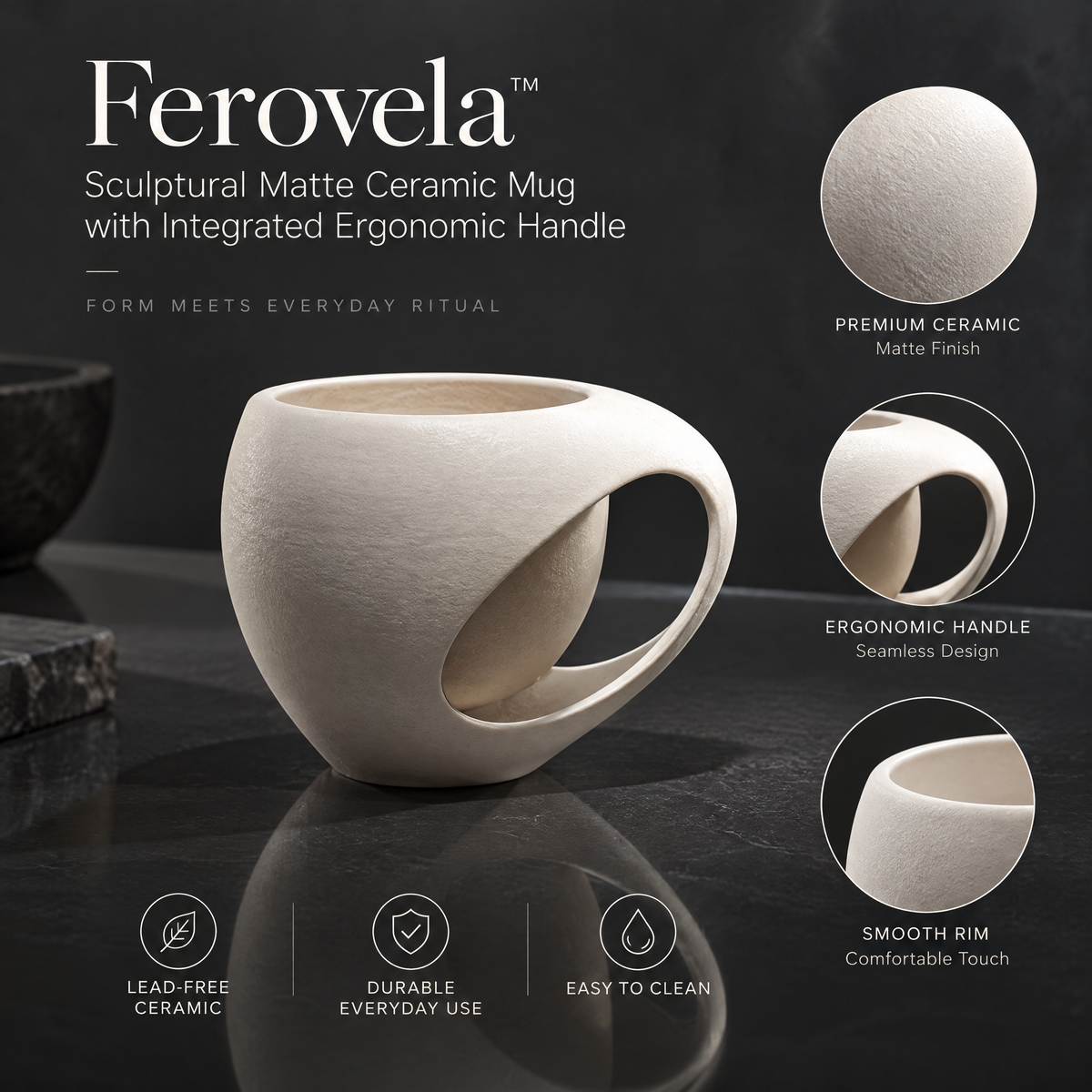 Ferovela™ Arc Handle Matte Ceramic Mug