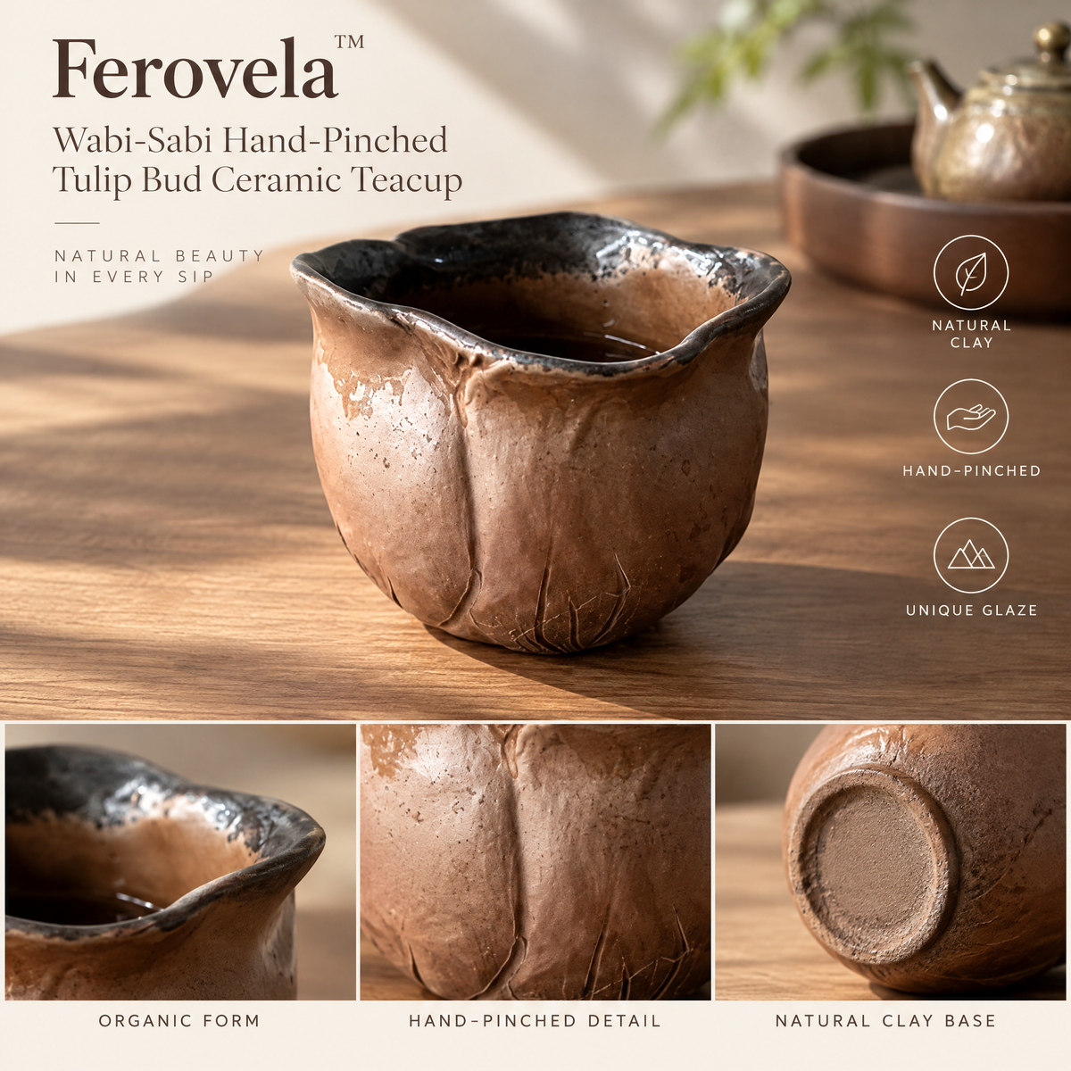 Ferovela™ Hand-Pinched Tulip Bud Ceramic Teacup