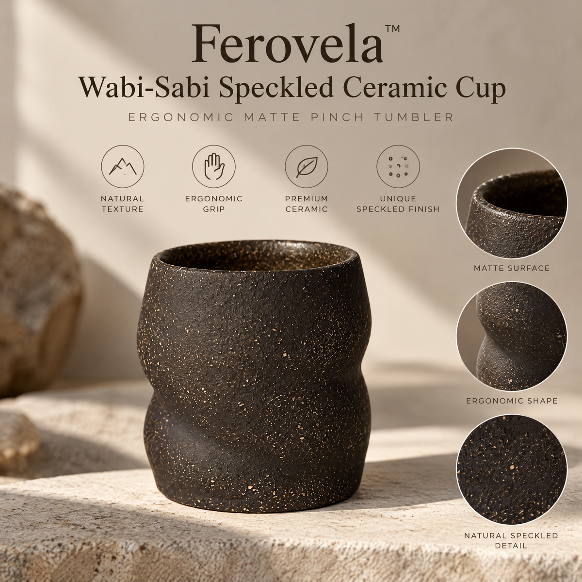 Ferovela™ Wabi-Sabi Speckled Ceramic Tumbler