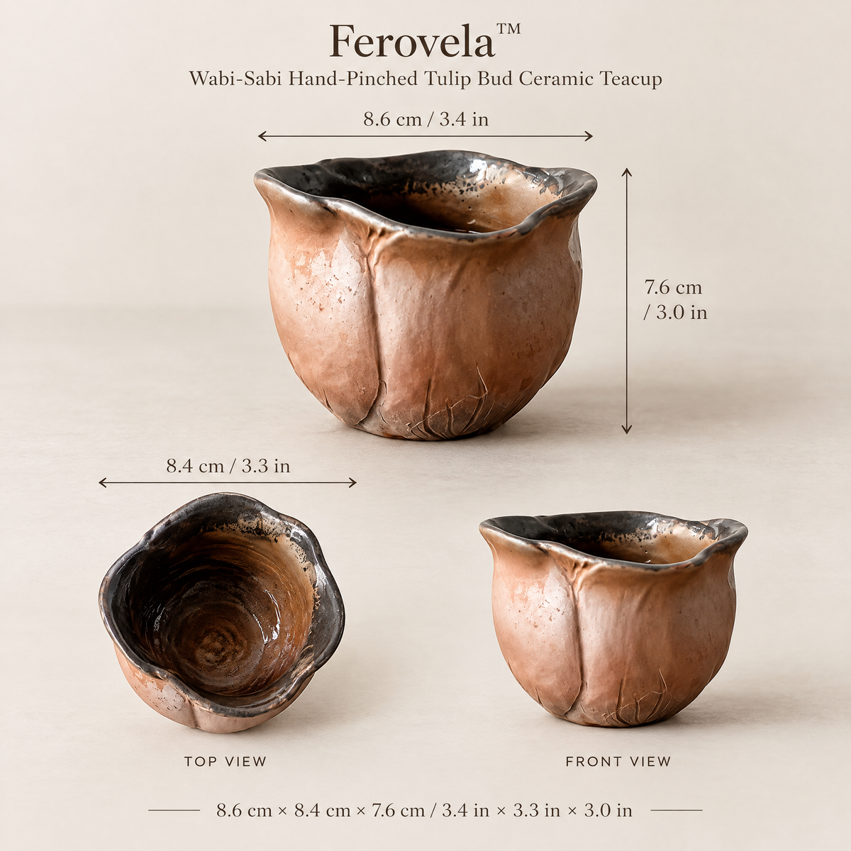 Ferovela™ Hand-Pinched Tulip Bud Ceramic Teacup