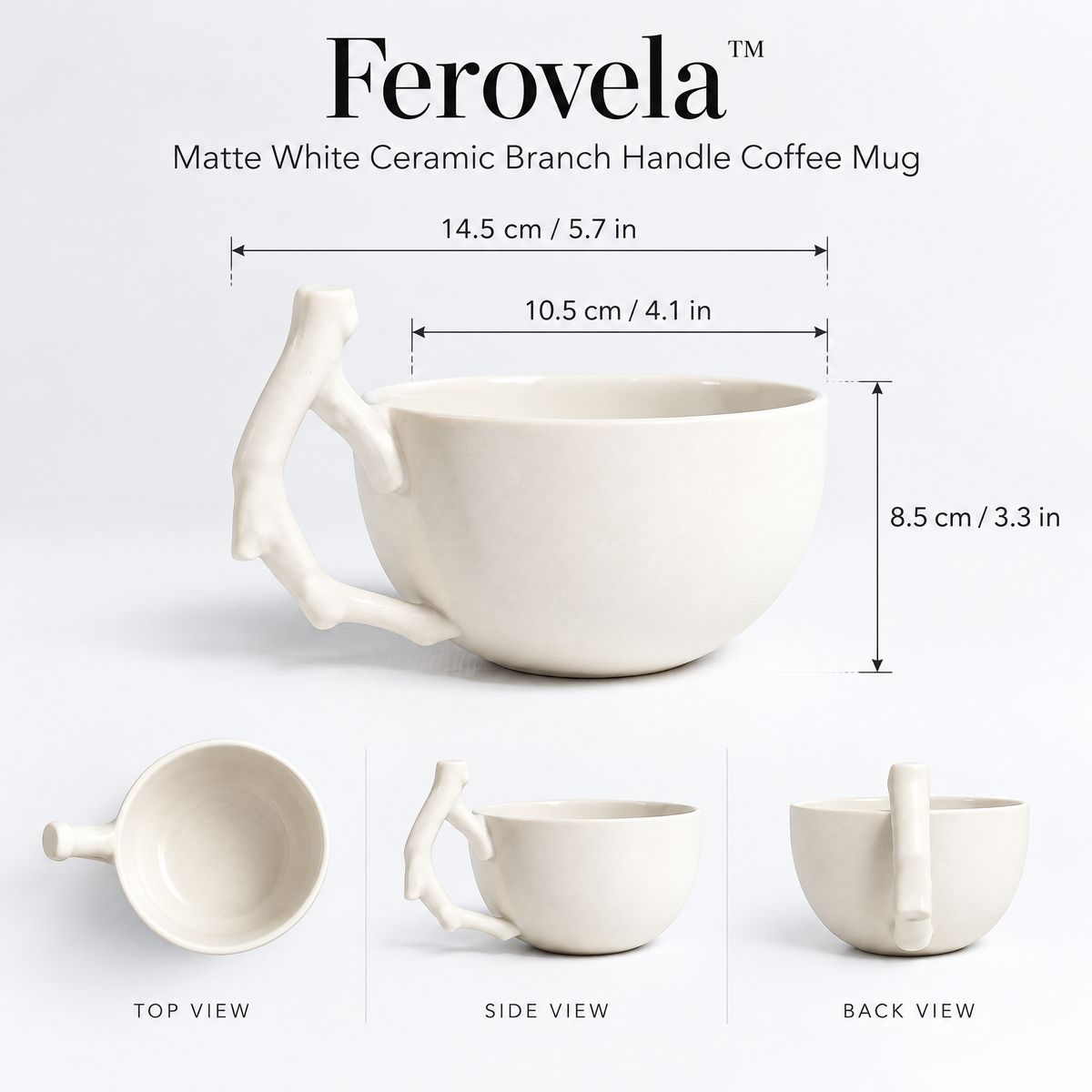 Ferovela™ Matte White Ceramic Branch Handle Coffee Mug