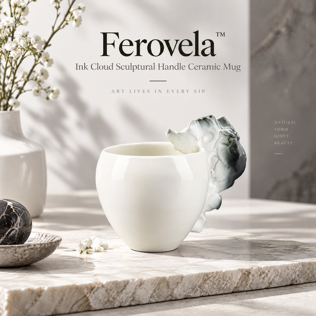 Ferovela™ Ink Cloud Sculptural Handle Ceramic Mug