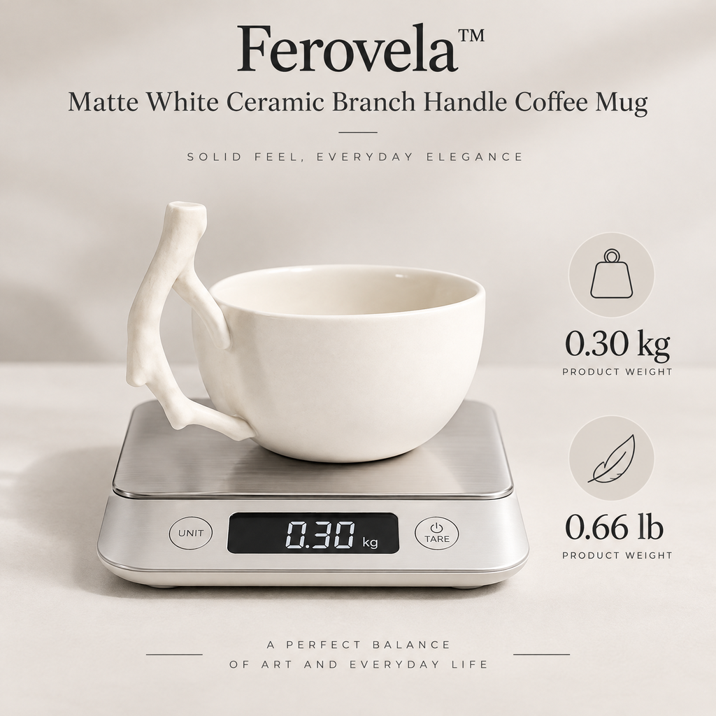 Ferovela™ Matte White Ceramic Branch Handle Coffee Mug