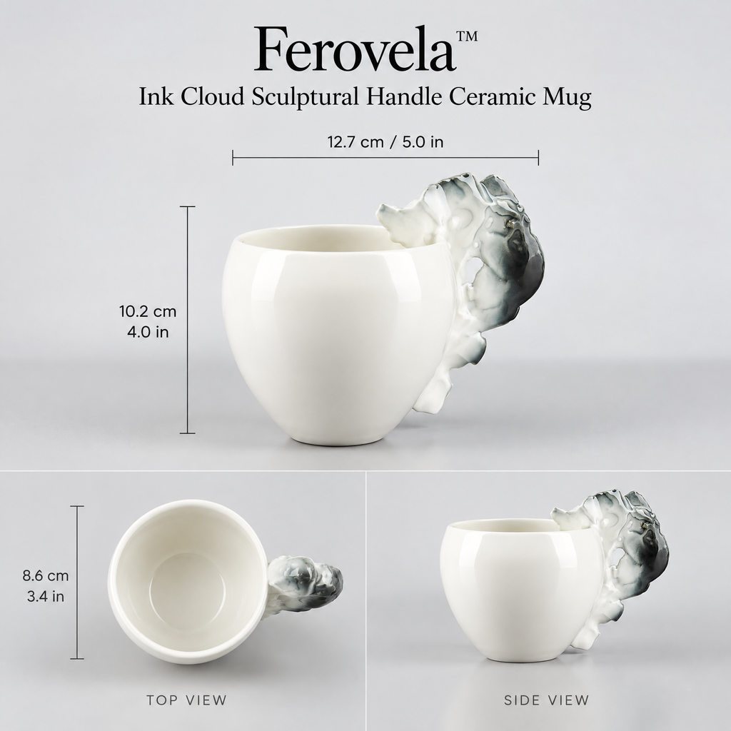 Ferovela™ Ink Cloud Sculptural Handle Ceramic Mug