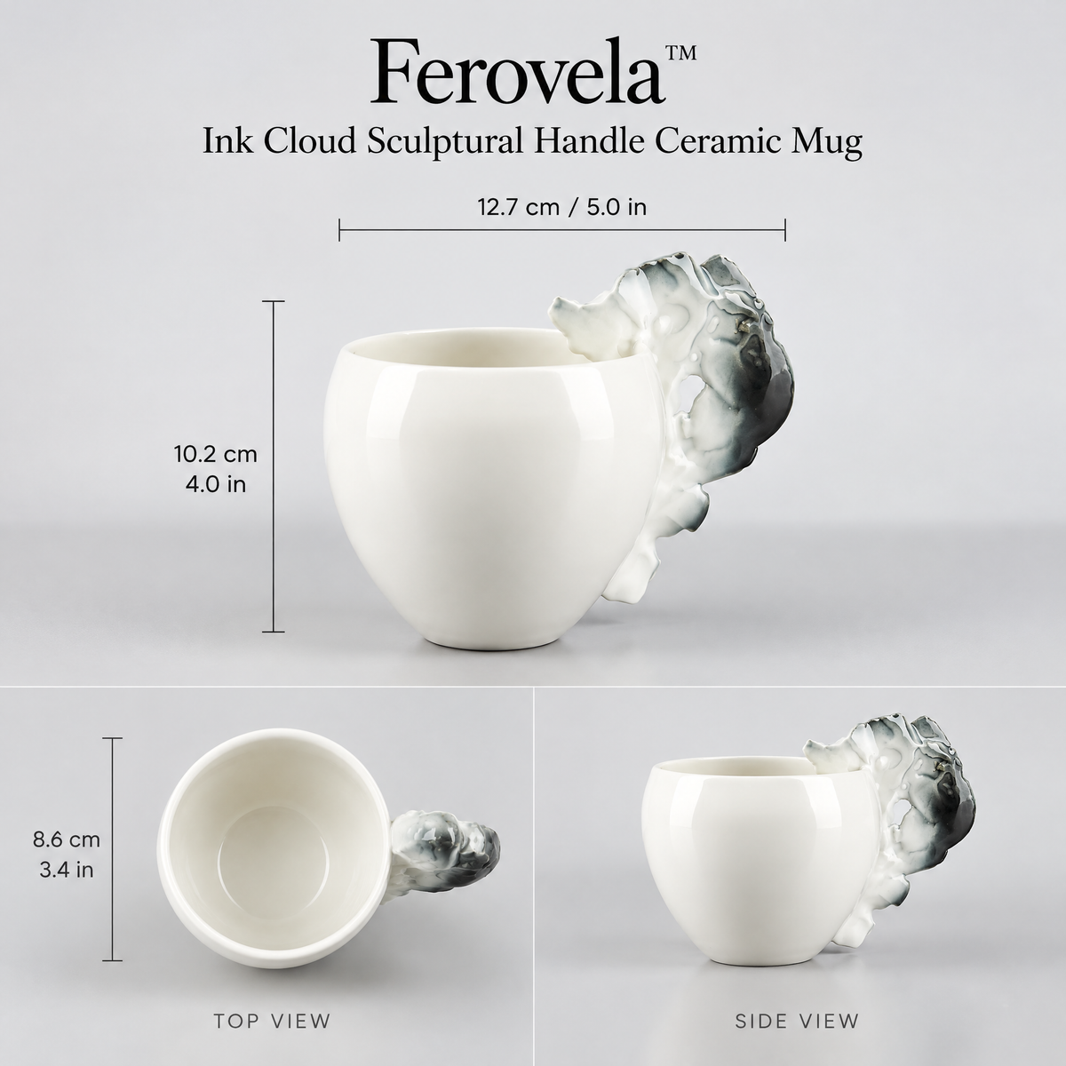 Ferovela™ Ink Cloud Sculptural Handle Ceramic Mug