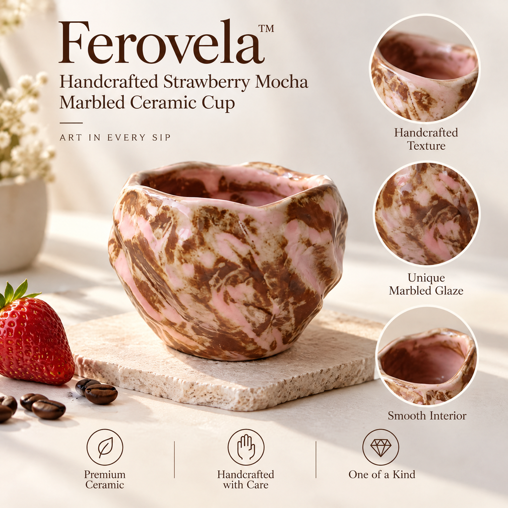 Ferovela™ Strawberry Mocha Marbled Ceramic Cup