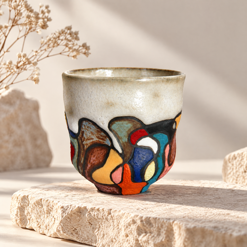 Ferovela™ Abstract Color-Block Handmade Ceramic Teacup