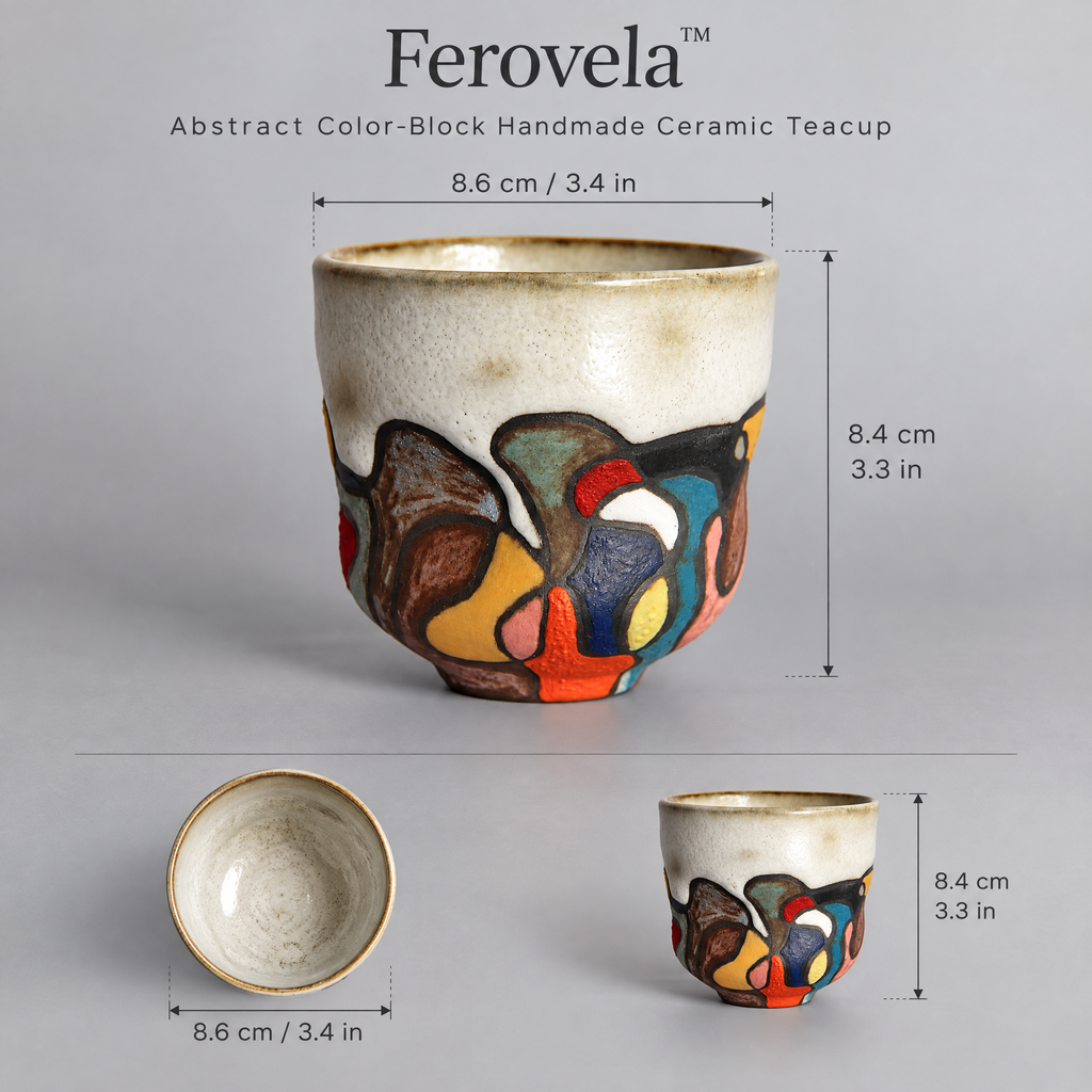Ferovela™ Abstract Color-Block Handmade Ceramic Teacup