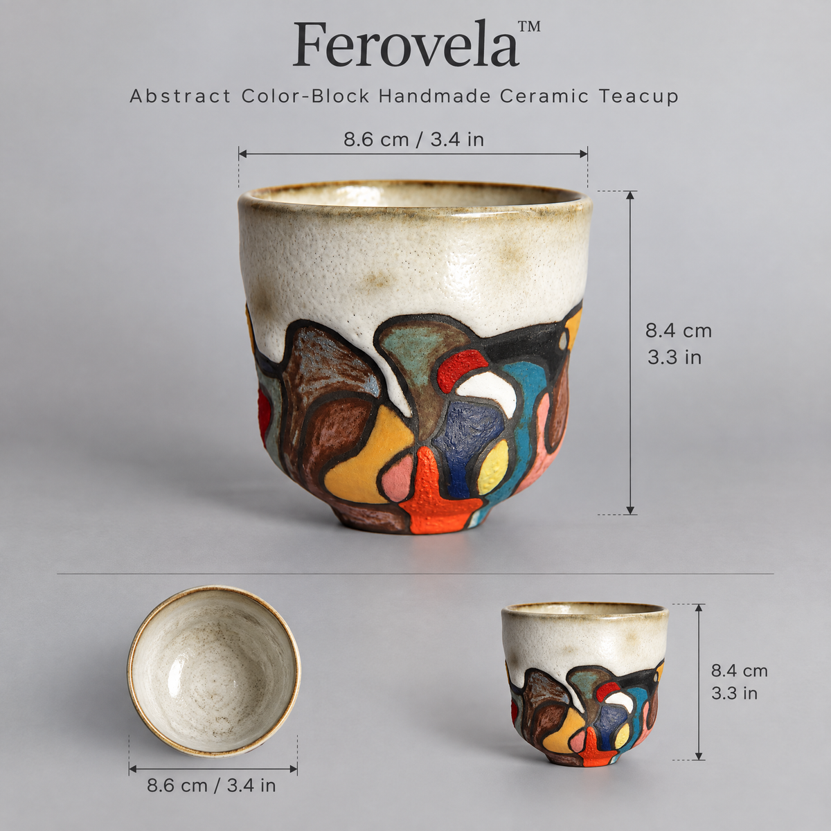 Ferovela™ Abstract Color-Block Handmade Ceramic Teacup