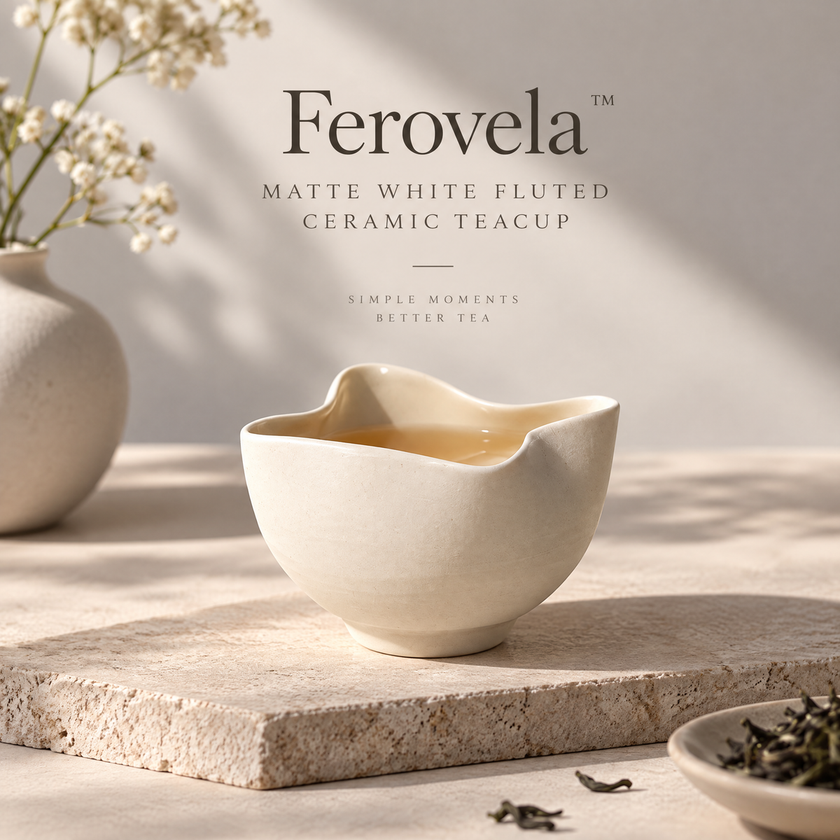 Ferovela™ Matte White Fluted Ceramic Teacup