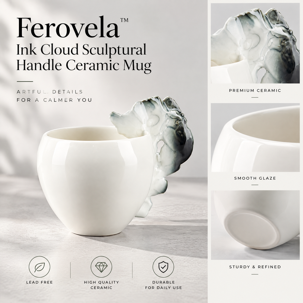 Ferovela™ Ink Cloud Sculptural Handle Ceramic Mug