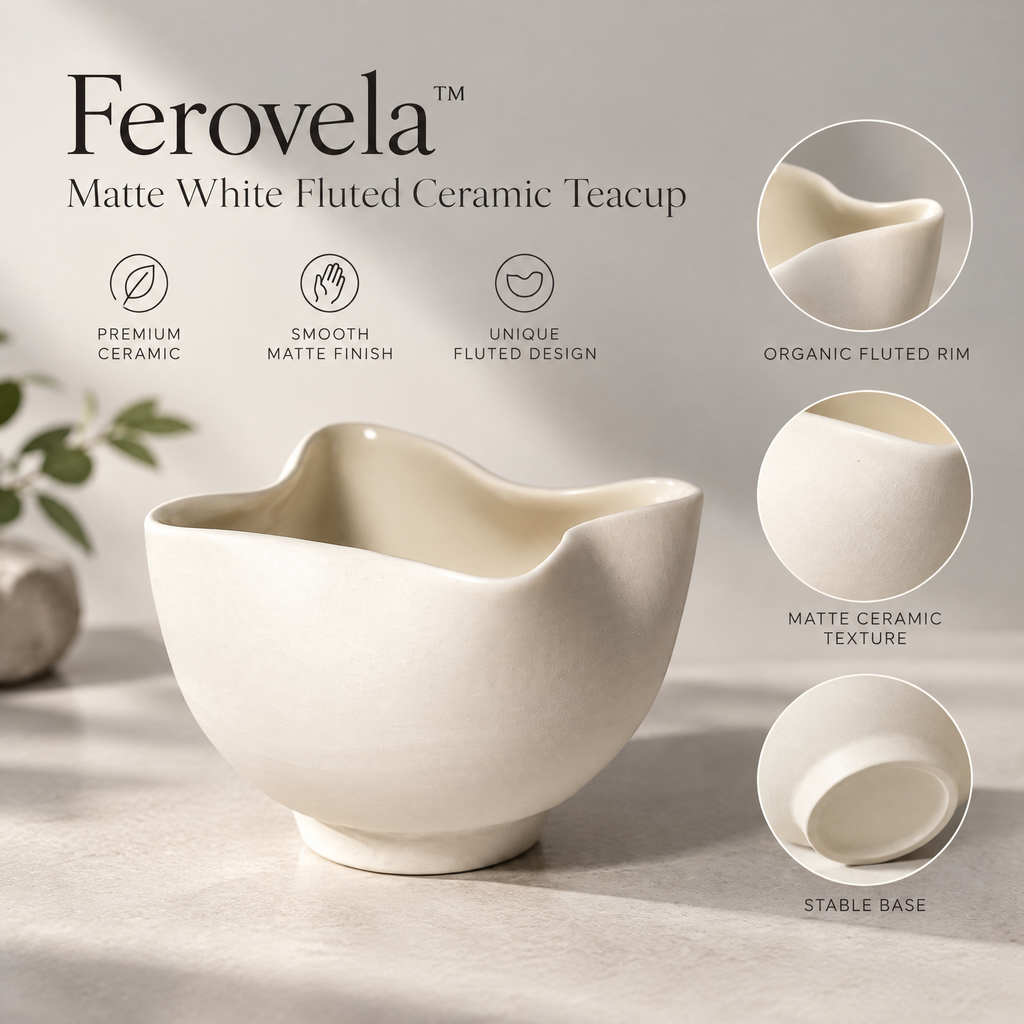 Ferovela™ Matte White Fluted Ceramic Teacup