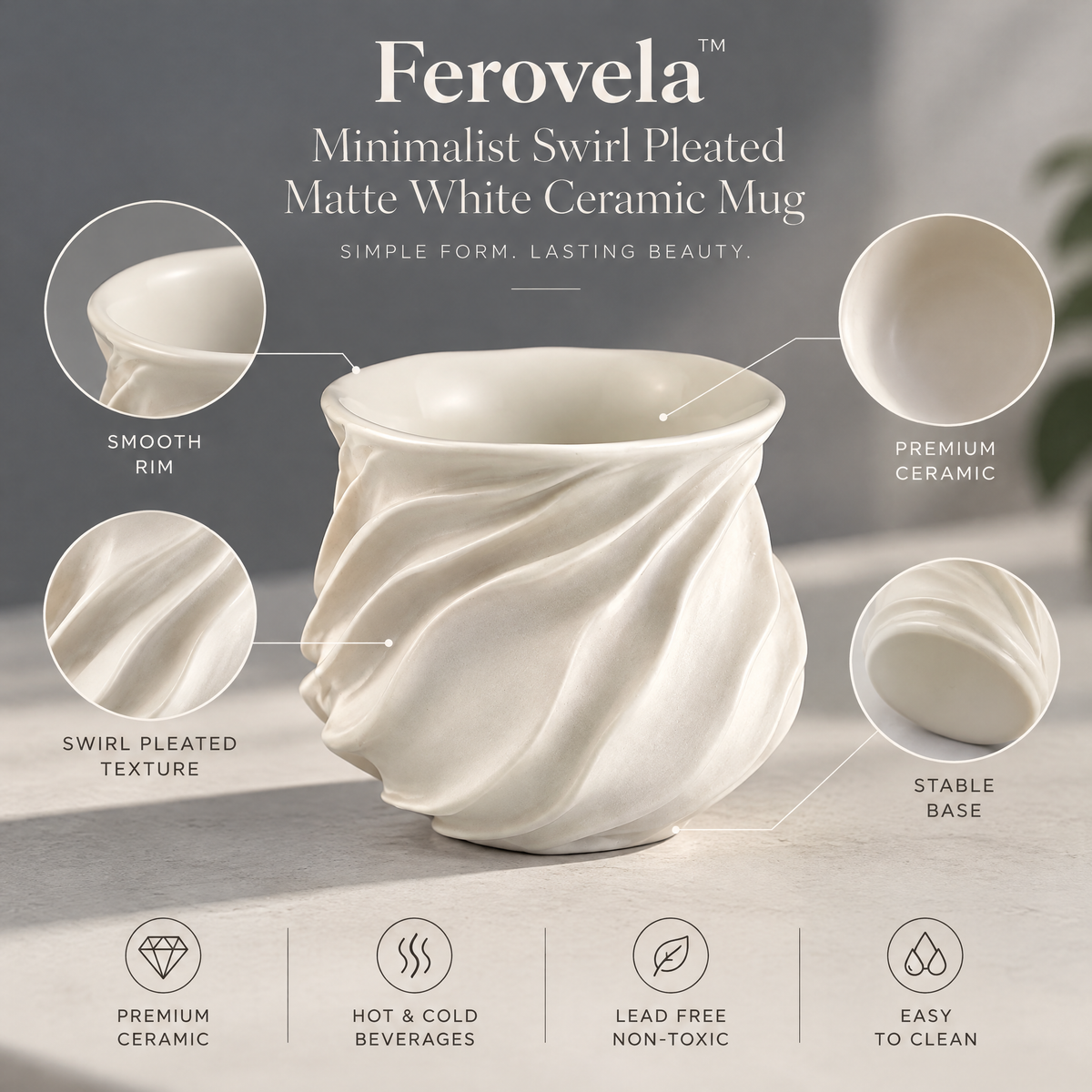 Ferovela™ Swirl Pleated Ceramic Mug