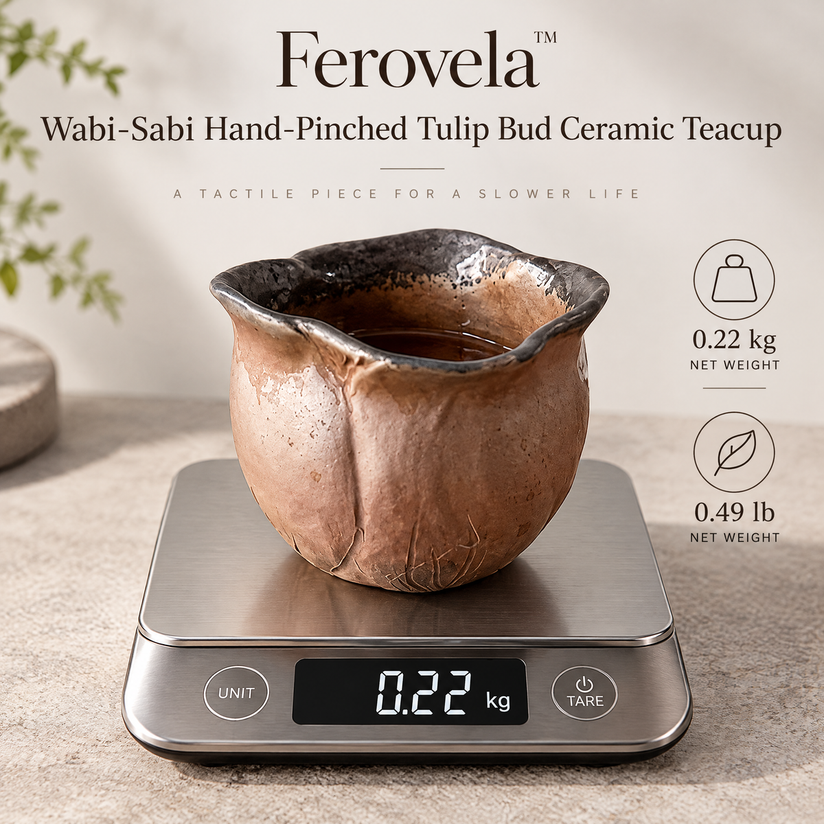 Ferovela™ Hand-Pinched Tulip Bud Ceramic Teacup