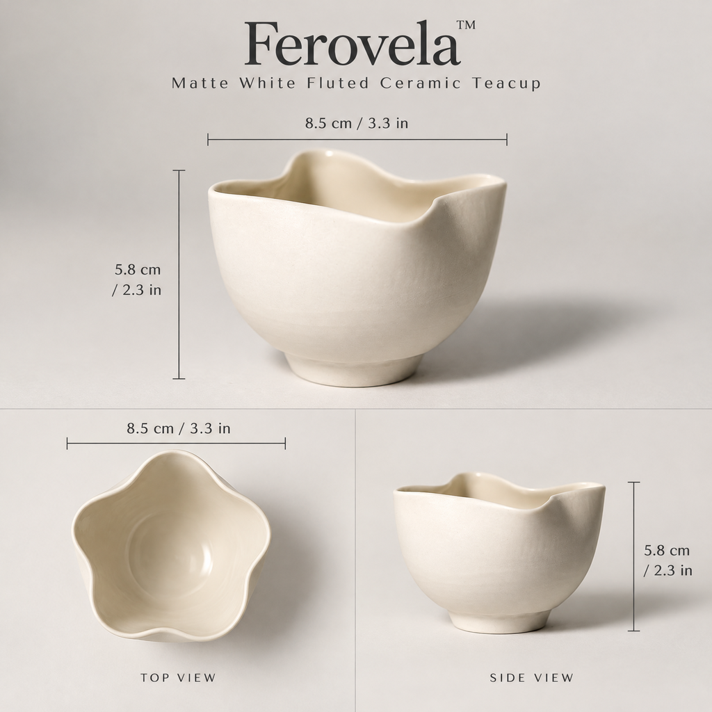 Ferovela™ Matte White Fluted Ceramic Teacup