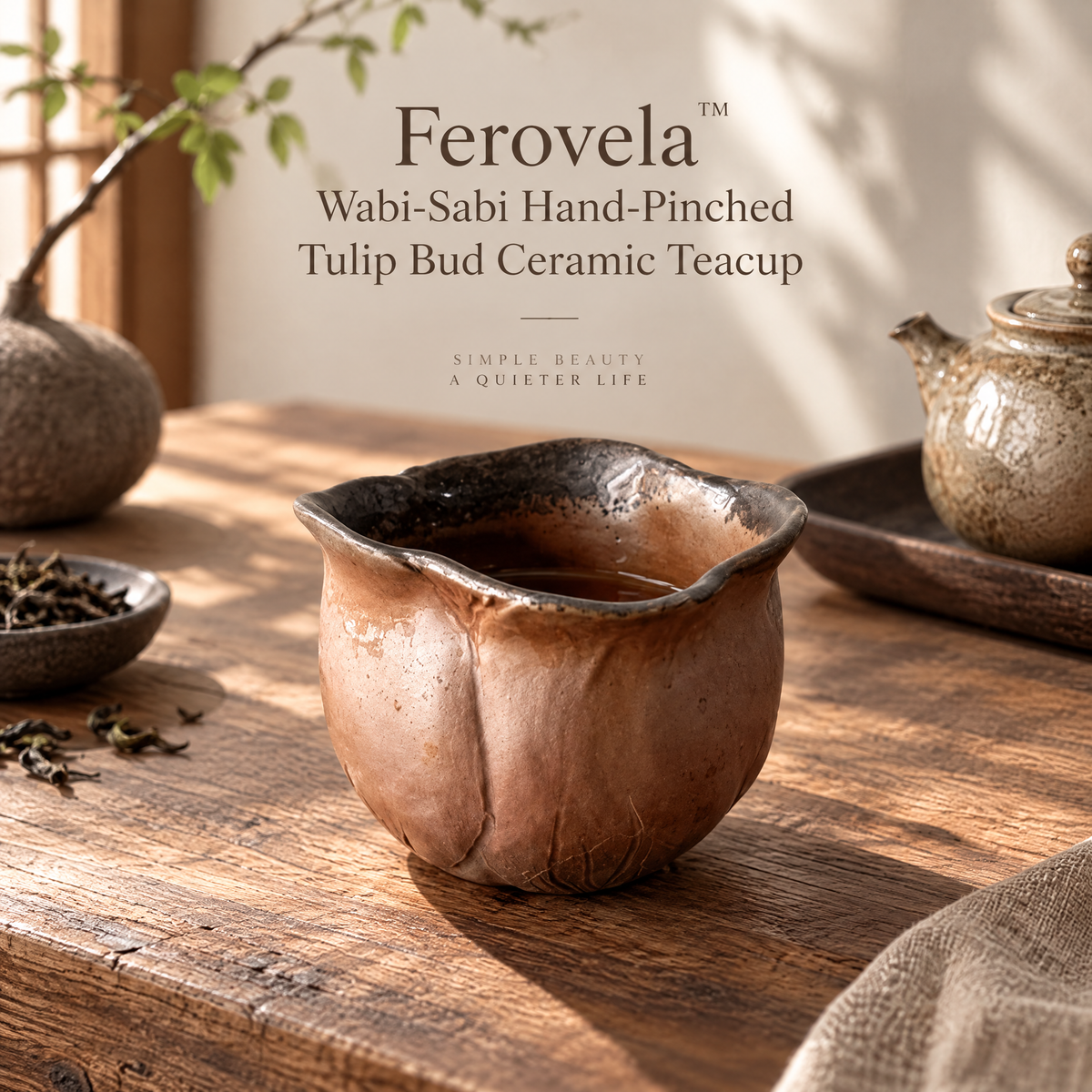 Ferovela™ Hand-Pinched Tulip Bud Ceramic Teacup