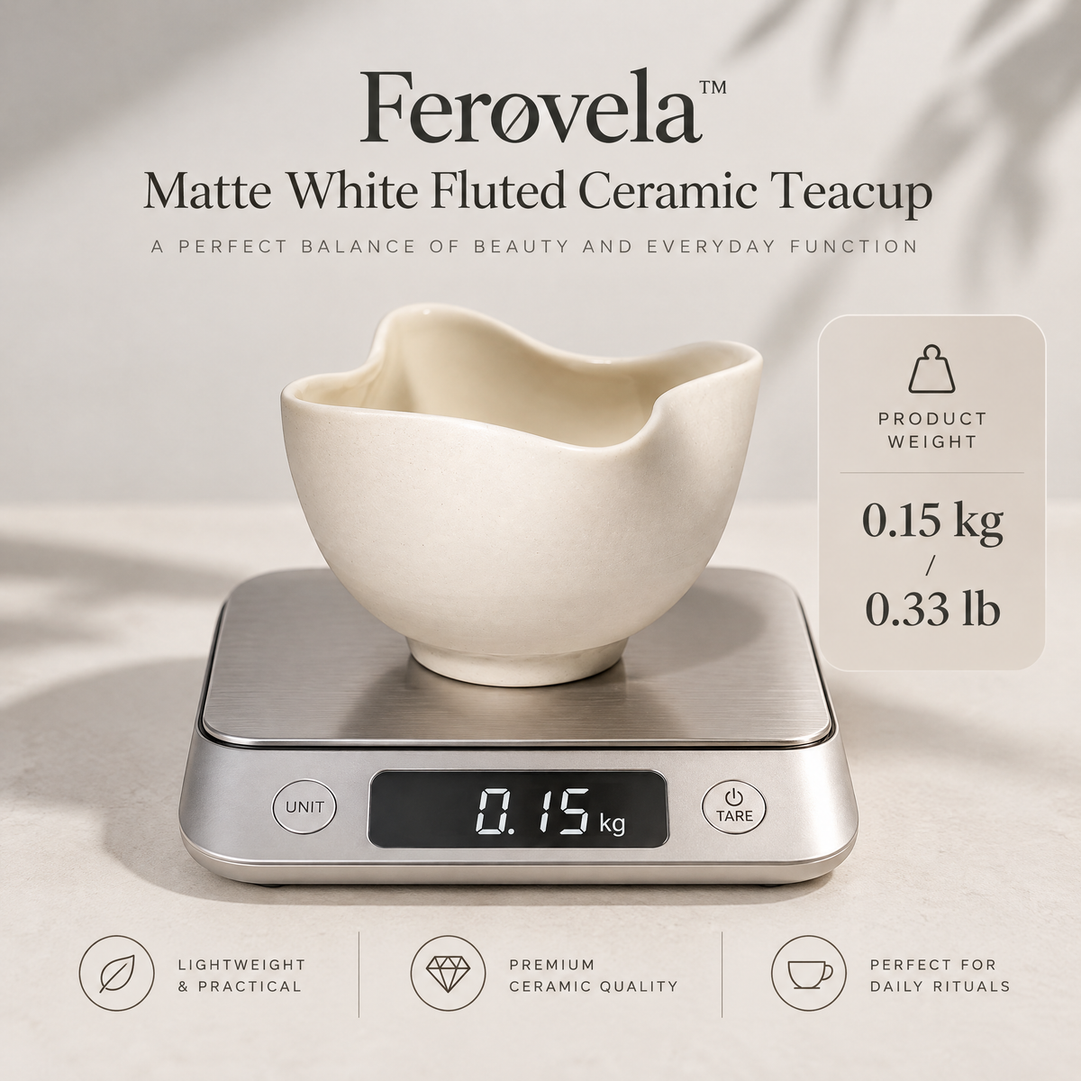 Ferovela™ Matte White Fluted Ceramic Teacup