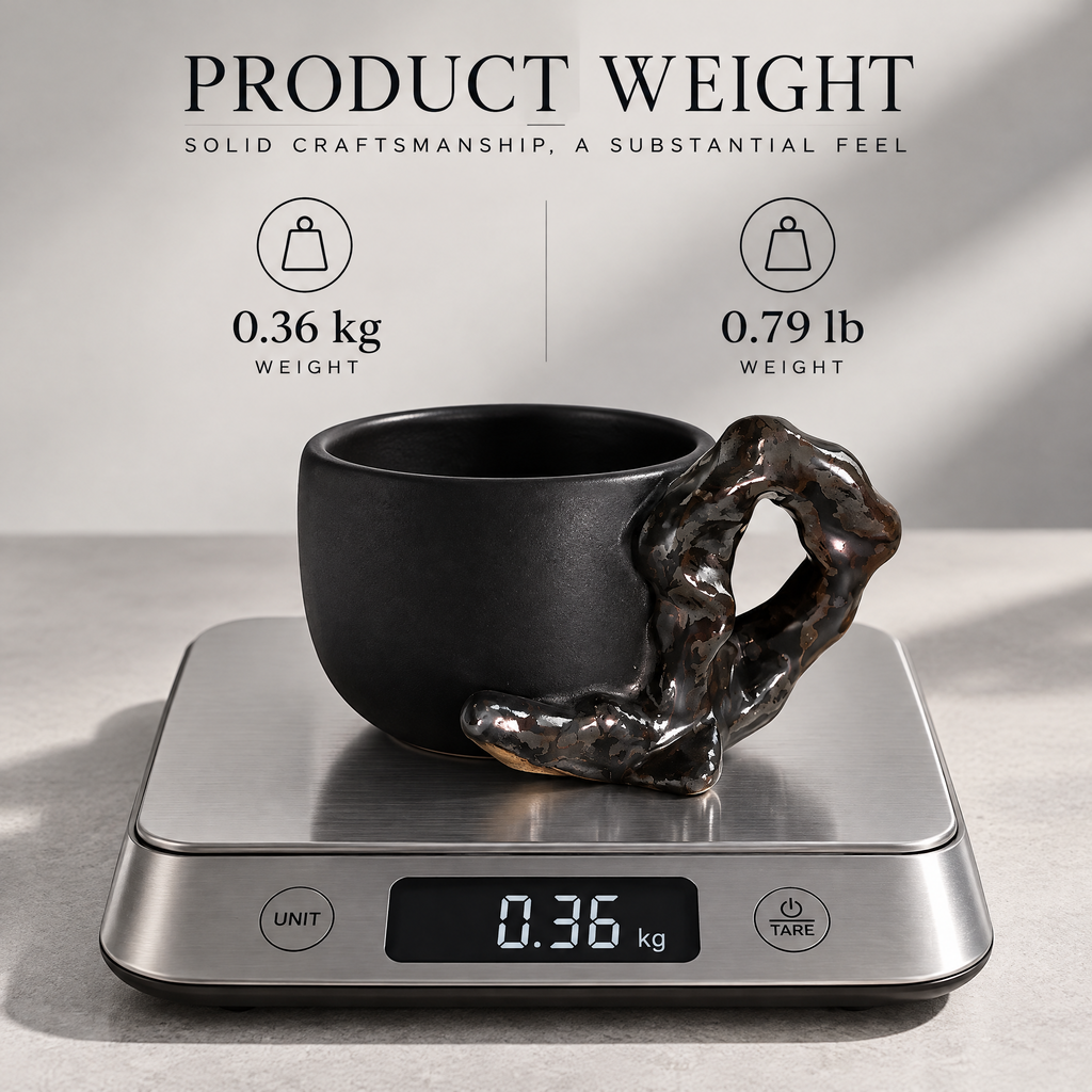 Ferovela™ Molten Lava Sculptural Handle Matte Black Ceramic Mug