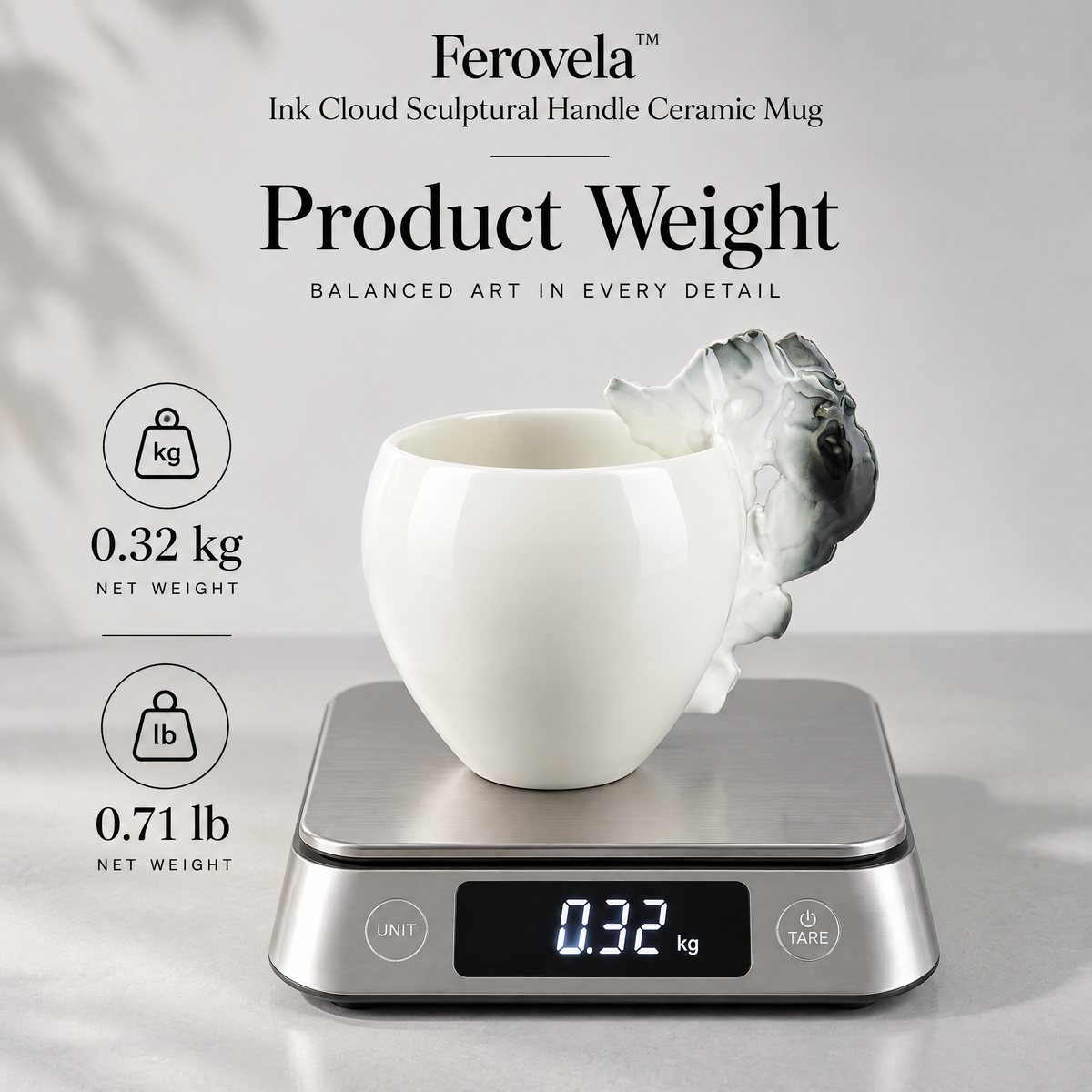 Ferovela™ Ink Cloud Sculptural Handle Ceramic Mug