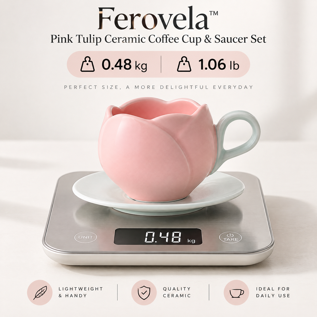 Ferovela™ Pink Tulip Ceramic Coffee Cup & Saucer Set