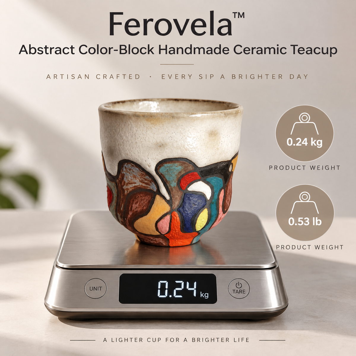 Ferovela™ Abstract Color-Block Handmade Ceramic Teacup